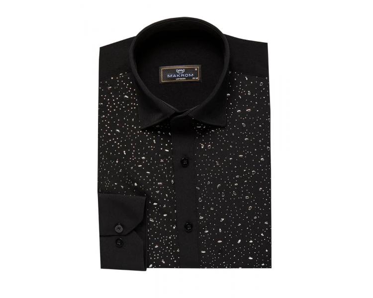 SL 7191 Эксклюзивная черная рубашка с серебристыми деталями Мужские рубашки